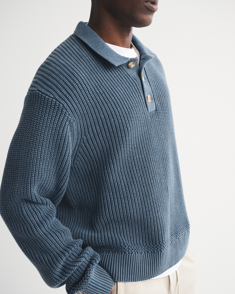 Men's 3-Button Collared Sweater Men's Tops