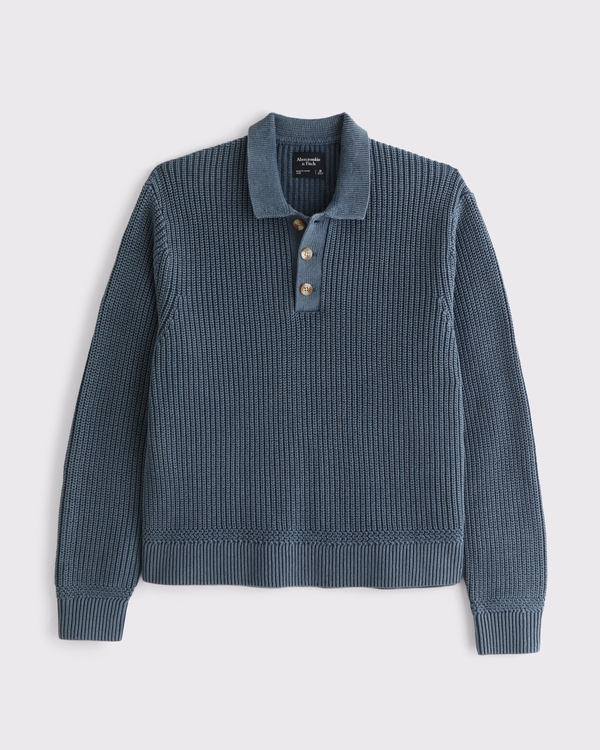 3-Button Collared Sweater, Midnight Navy view 1