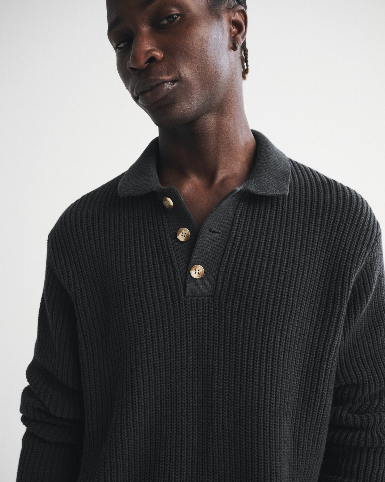 3-Button Collared Sweater