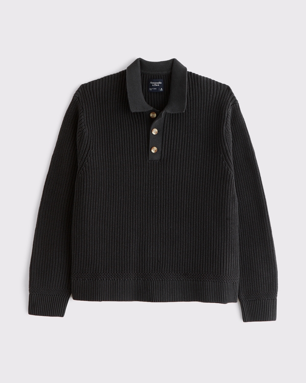 3-Button Collared Sweater, Black view 1