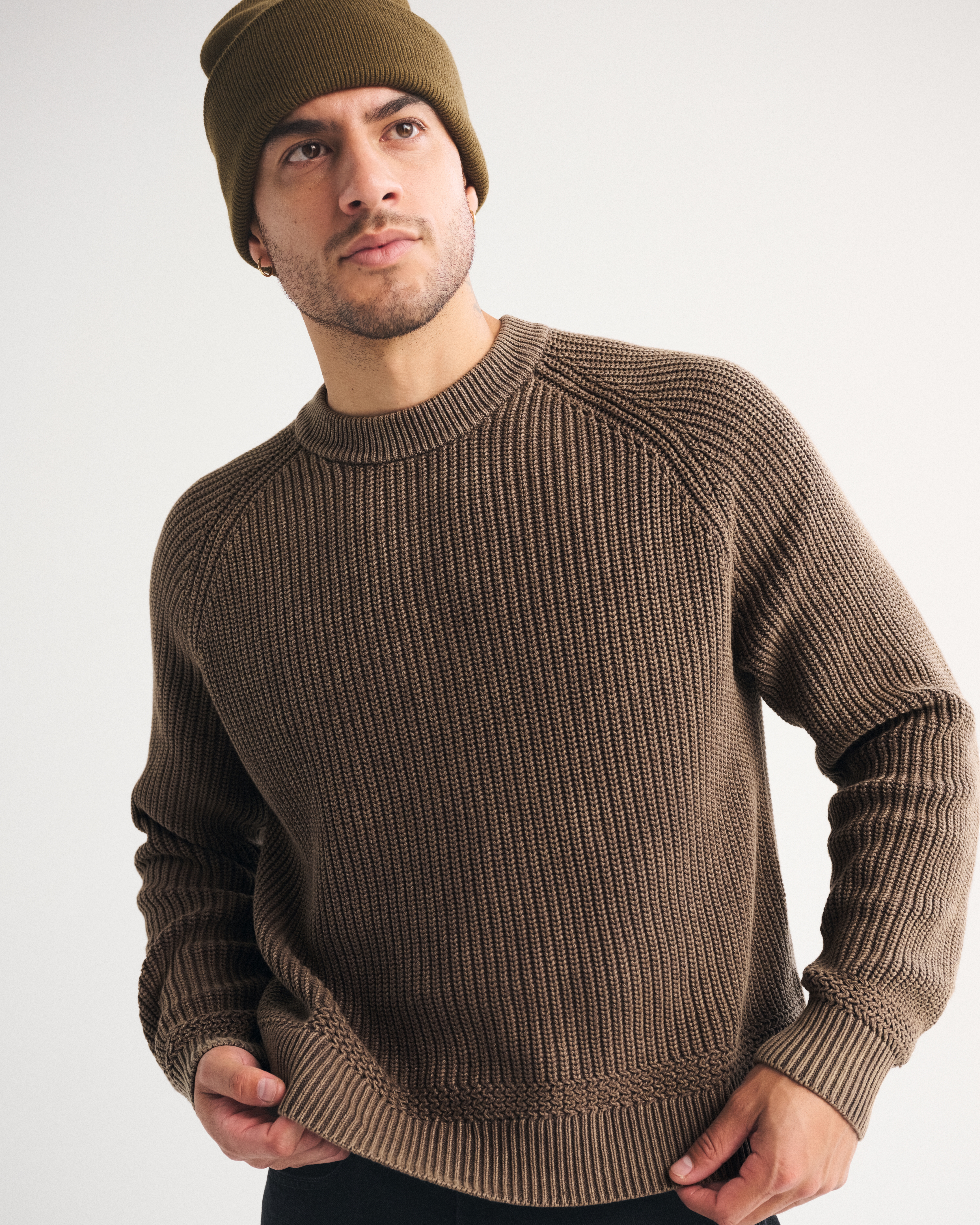Abercrombie & Fitch Oversized Waffle Crew Sweater In Brown