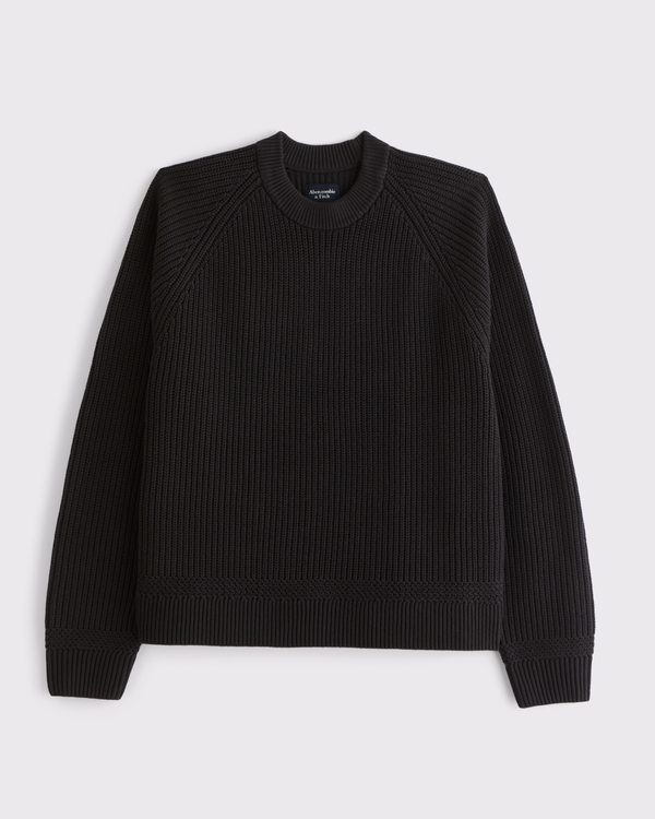 Oversized Waffle Crew Sweater, Black view 1