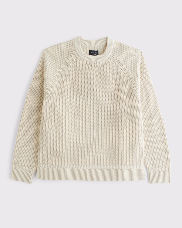 Oversized Waffle Crew Sweater, Warm Beige view 1