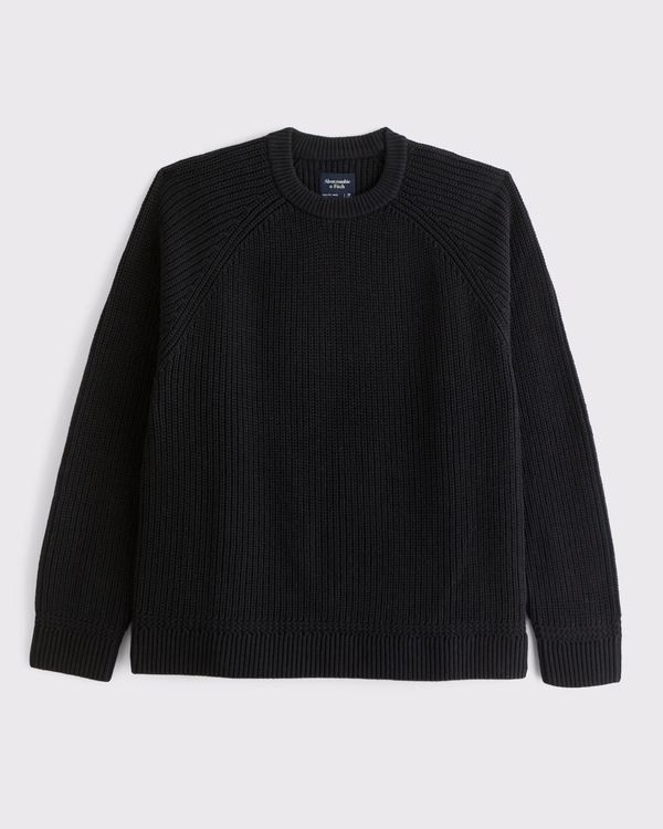 Oversized Waffle Crew Sweater, Black view 1