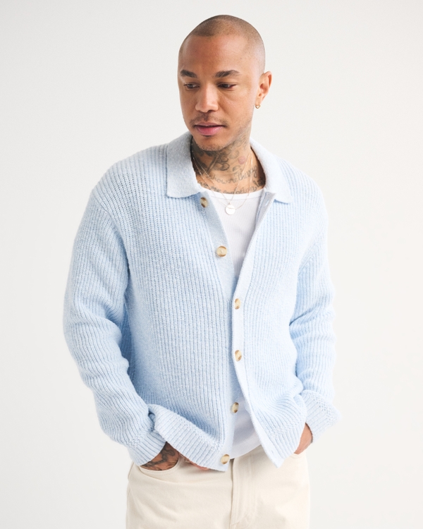 Collared Cardigan, Light Blue view 1
