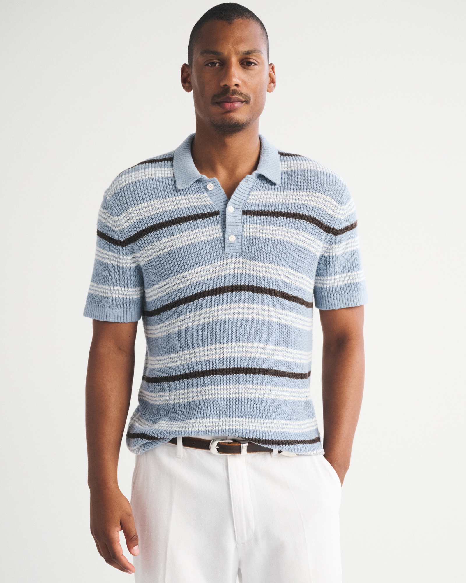 100% Cotton Striped 3-Button Sweater Polo