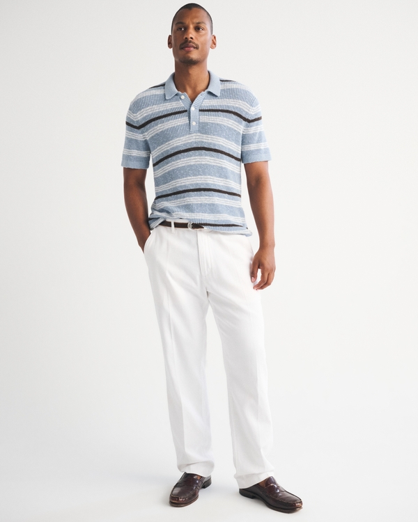 100% Cotton Striped 3-Button Sweater Polo, Light Blue Stripe view 2