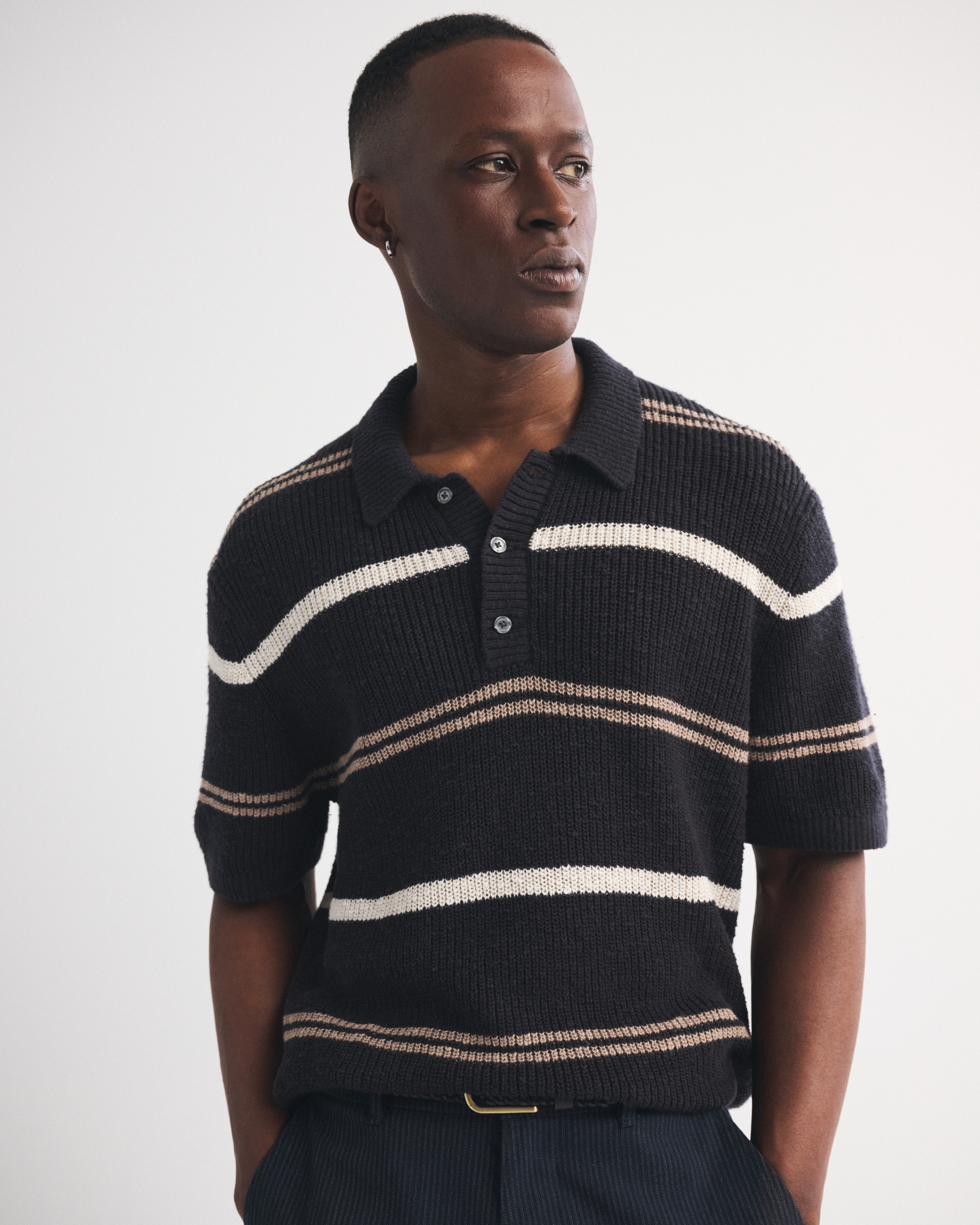 Мужские свитеры Abercrombie & Fitch 100% Cotton Striped 3-Button Sweater Polo — фото 2