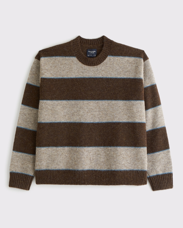A&F Essential Crew Sweater, Brown Stripe view 1