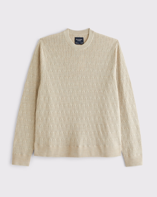 Merino Wool-Blend Cable Crew Sweater, Oatmeal view 1