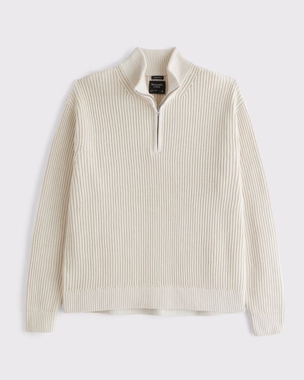 Oversized Quarter-Zip Sweater, Warm Beige view 1