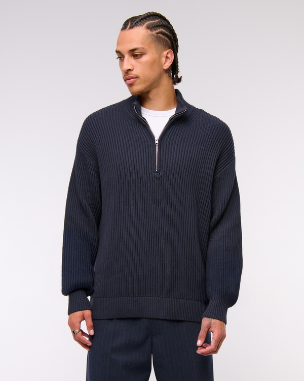 Oversized Quarter-Zip Sweater, Navy view 1