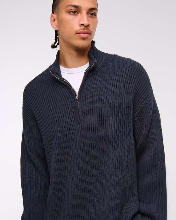 Oversized Quarter-Zip Sweater, Navy view 2