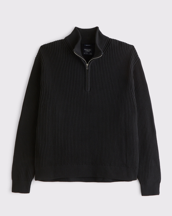 Oversized Quarter-Zip Sweater, Black view 1