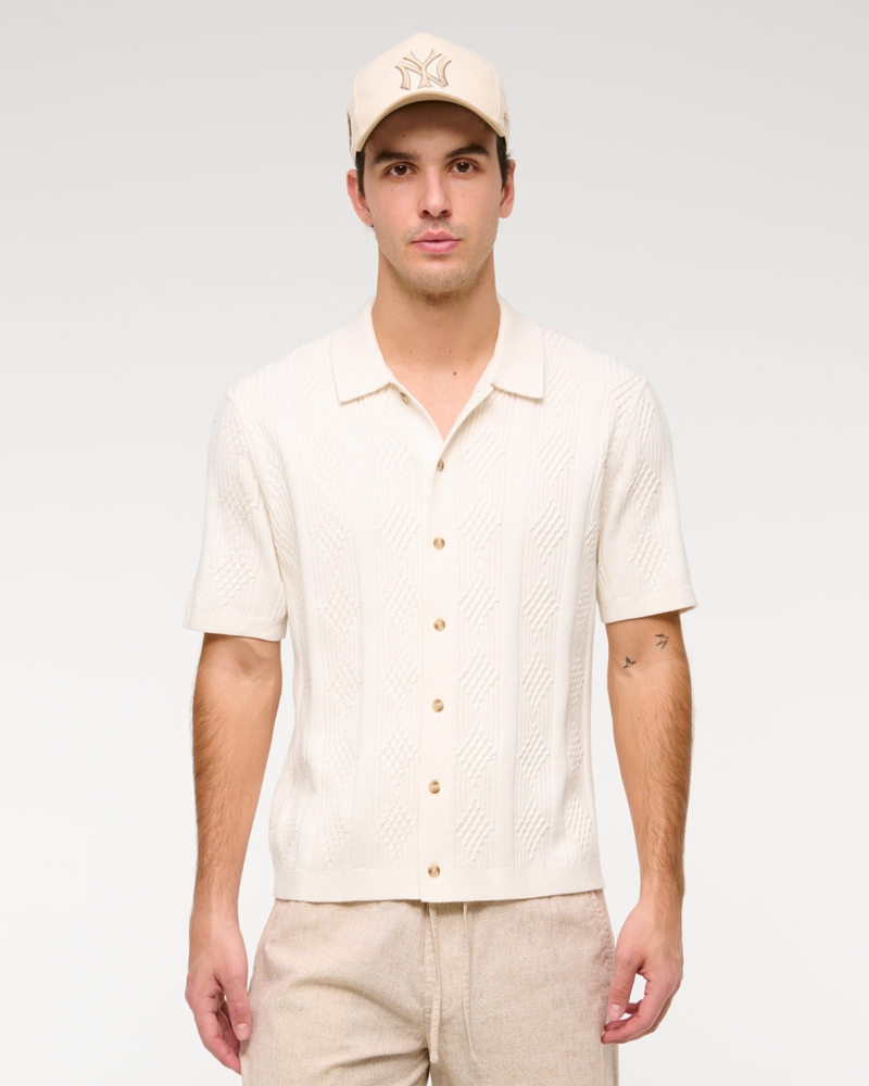 Vertical Cable Button-Through Sweater Polo