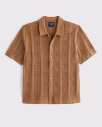 Vertical Cable Button-Through Sweater Polo