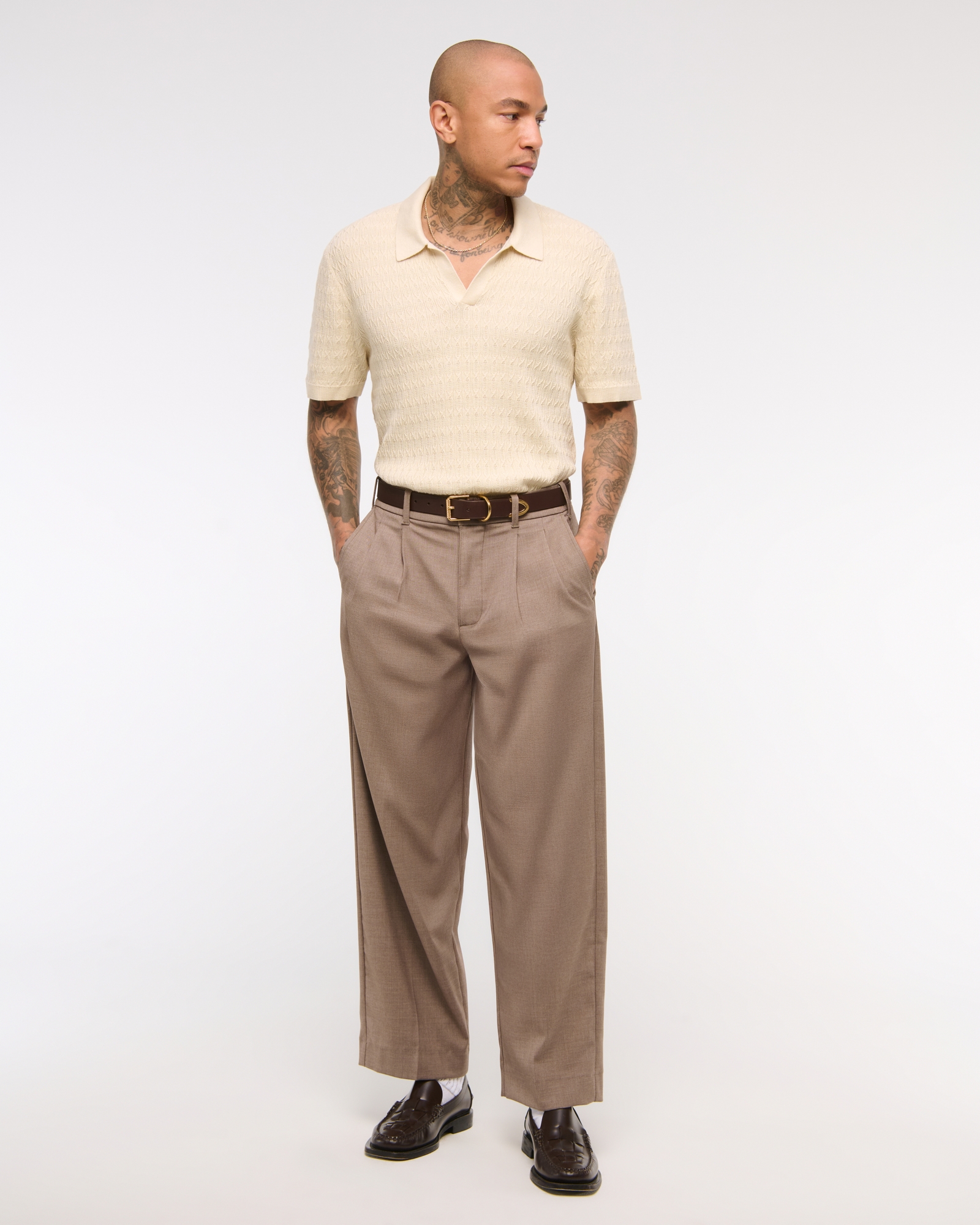 Pima Cotton Cable Johnny Collar Sweater Polo