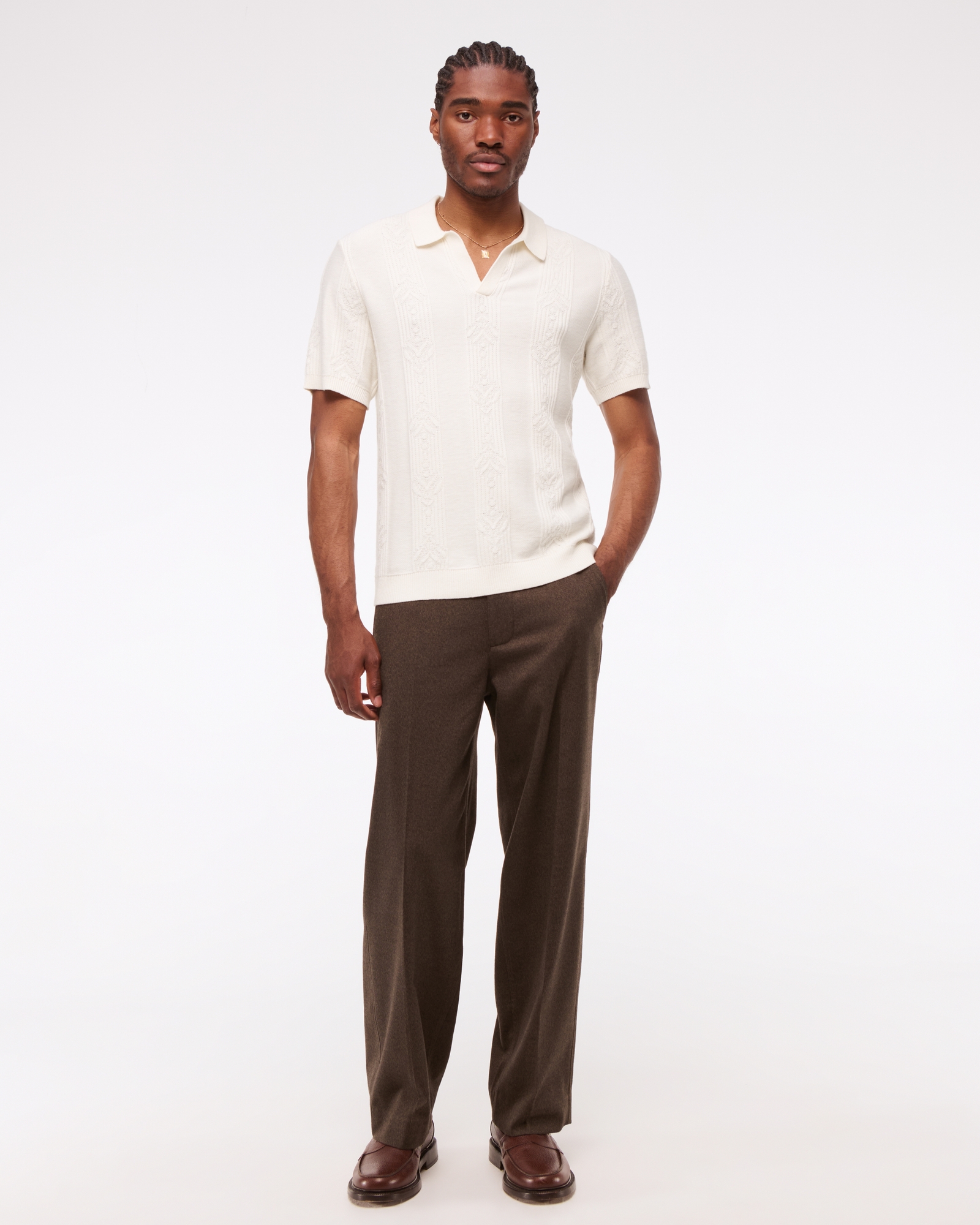 Jacquard Stripe Johnny Collar Sweater Polo