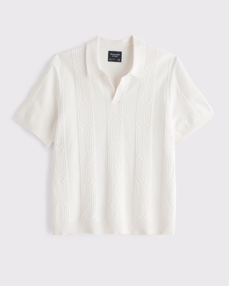 Jacquard Stripe Johnny Collar Sweater Polo