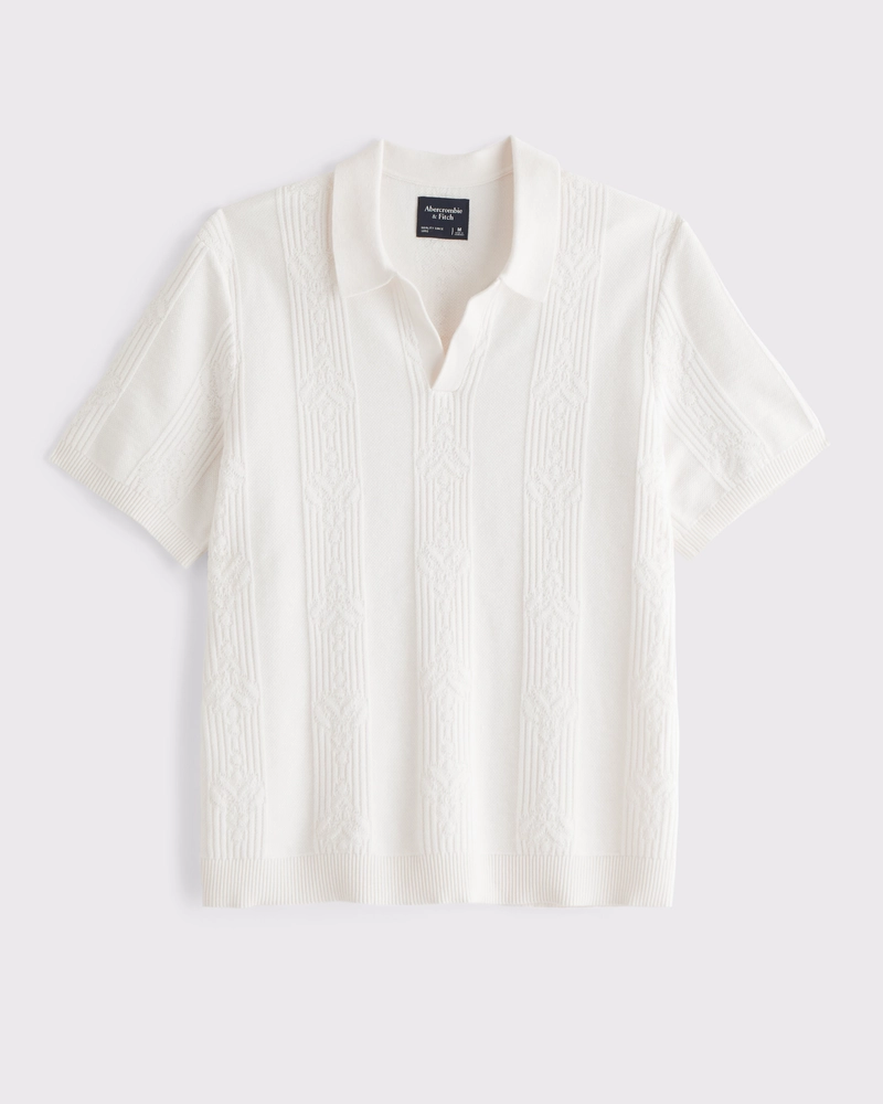 Jacquard Stripe Johnny Collar Sweater Polo