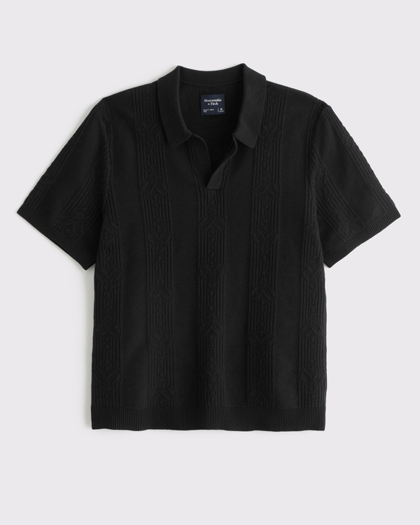 Jacquard Stripe Johnny Collar Sweater Polo, Black view 1
