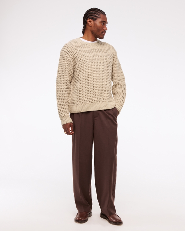 Oversized Chunky Waffle Crew Sweater, Taupe view 2