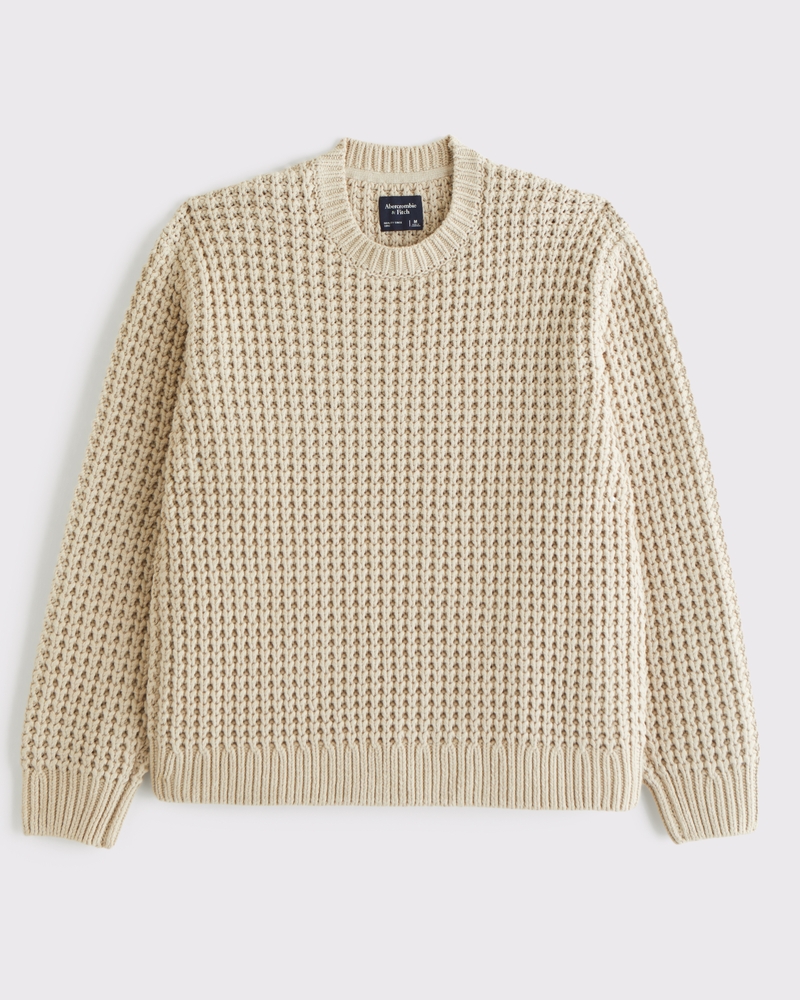 Men's Oversized Chunky Waffle Crew Sweater | Men's Tops