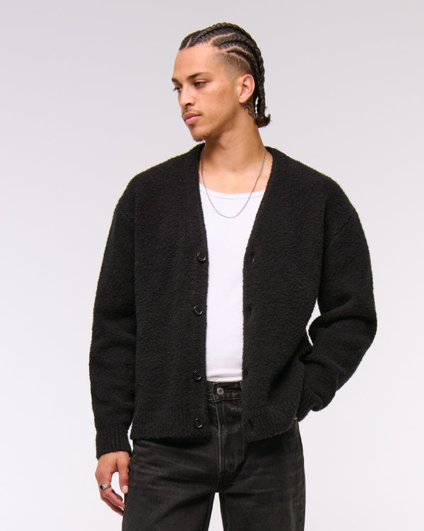 Textural Cropped Cardigan, Black view 1
