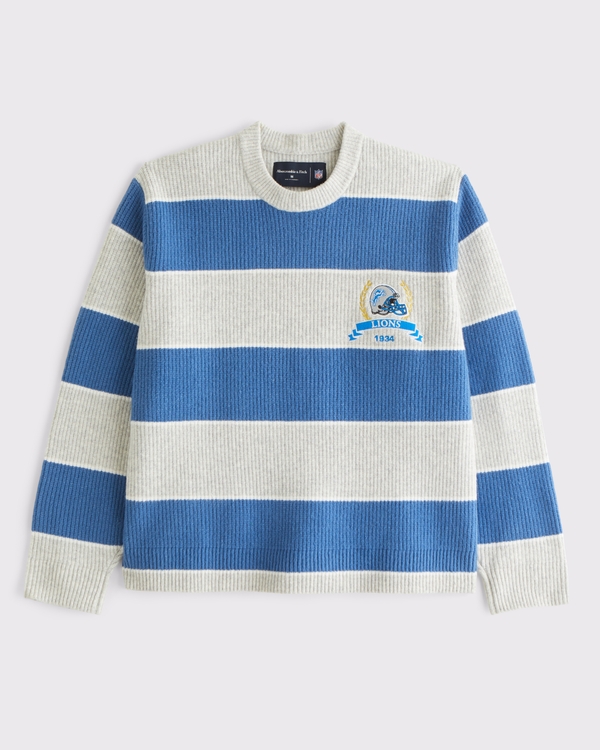 Detroit Lions Crew Sweater, Light Blue Stripe view 1