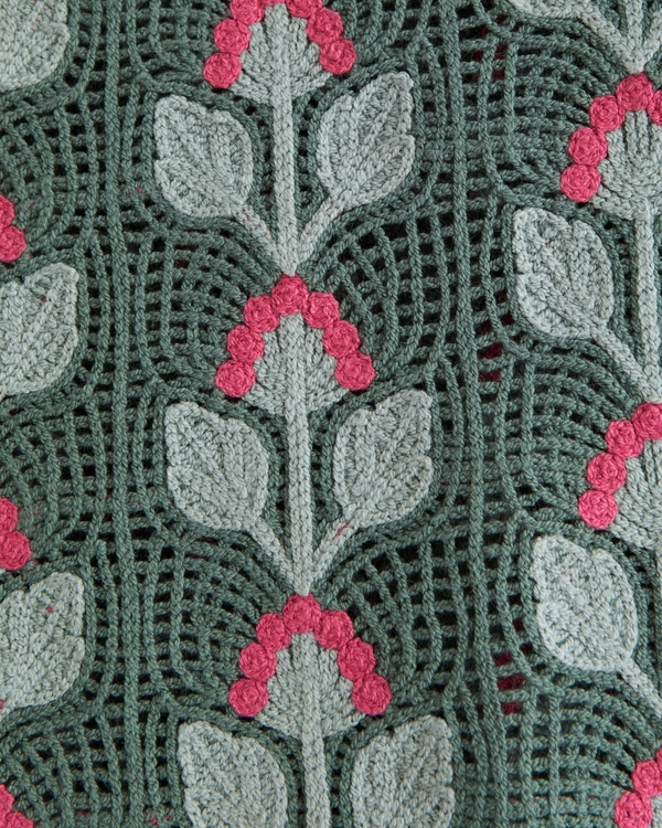 Crochet-Style Floral Button-Through Sweater Polo