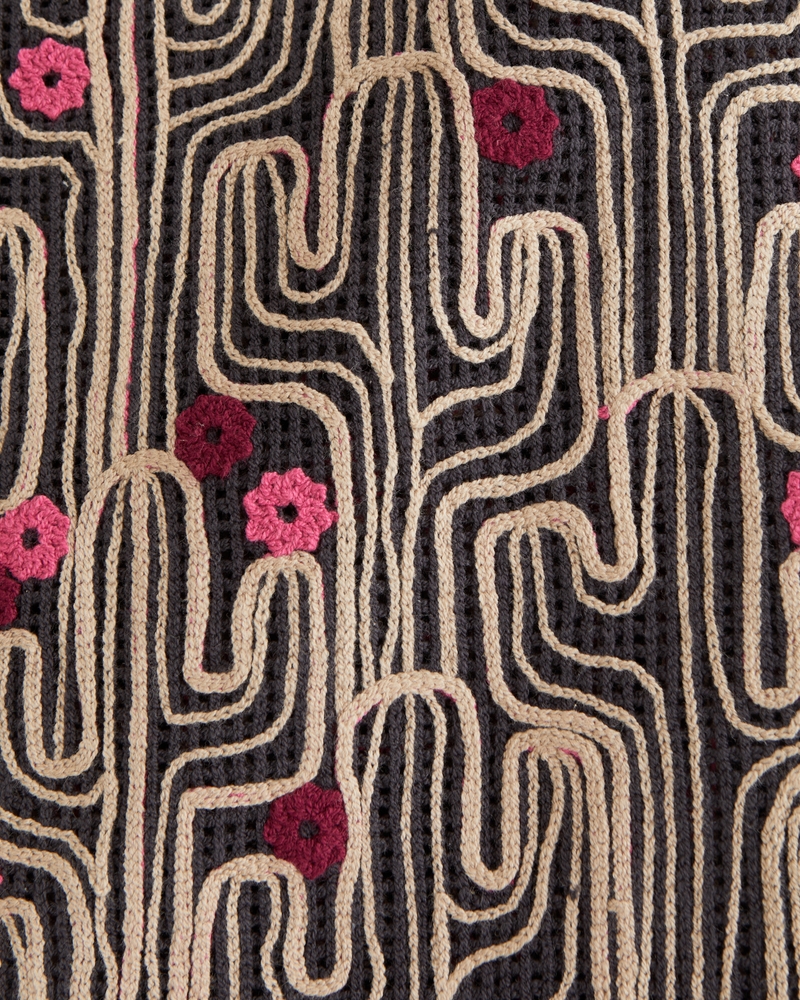 Crochet-Style Cactus Button-Through Sweater Polo