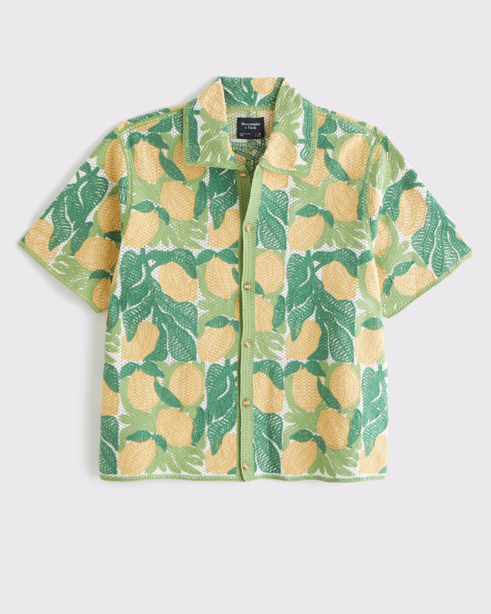 Crochet-Style Lemon Button-Through Sweater Polo