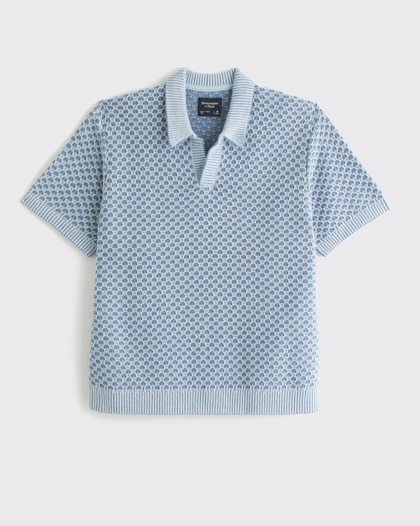 Casual Johnny Collar Sweater Polo, Light Blue view 1