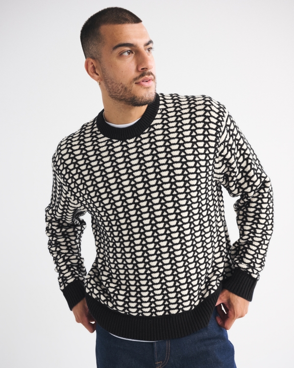 Oversized Crew Sweater, Navy Pattern view 1