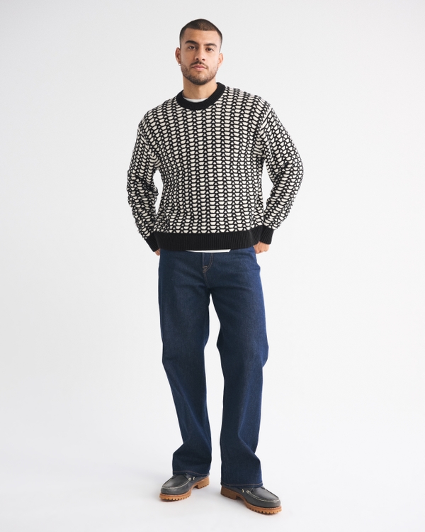 Oversized Crew Sweater, Navy Pattern view 2