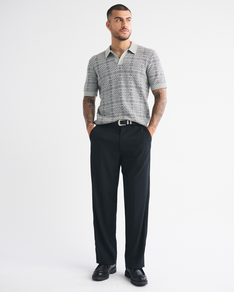 Textile-Inspired Johnny Collar Sweater Polo