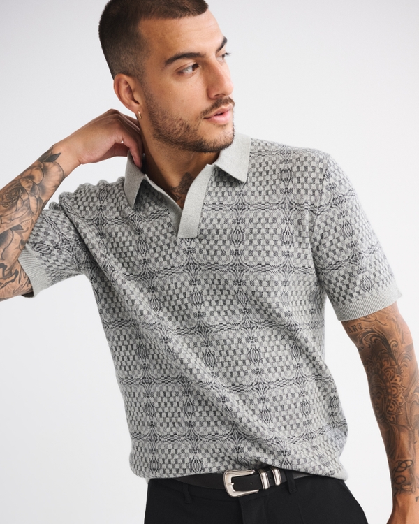 Textile-Inspired Johnny Collar Sweater Polo