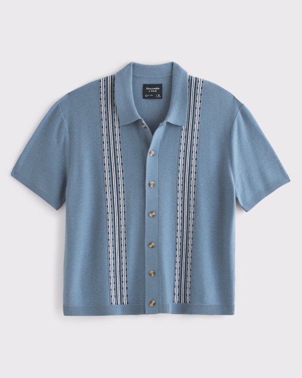Retro-Inspired Button-Through Sweater Polo, Blue view 1