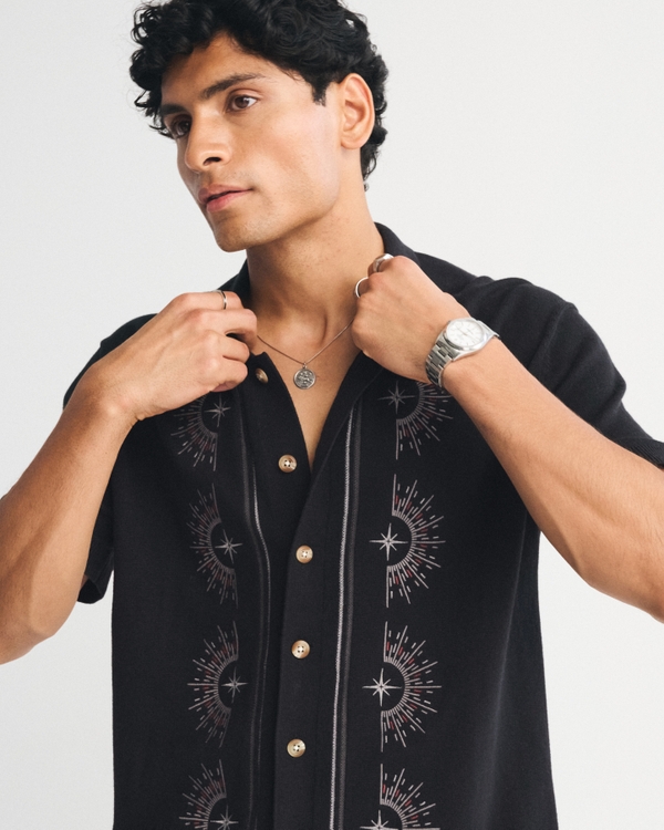 Retro-Inspired Button-Through Sweater Polo, Black view 1