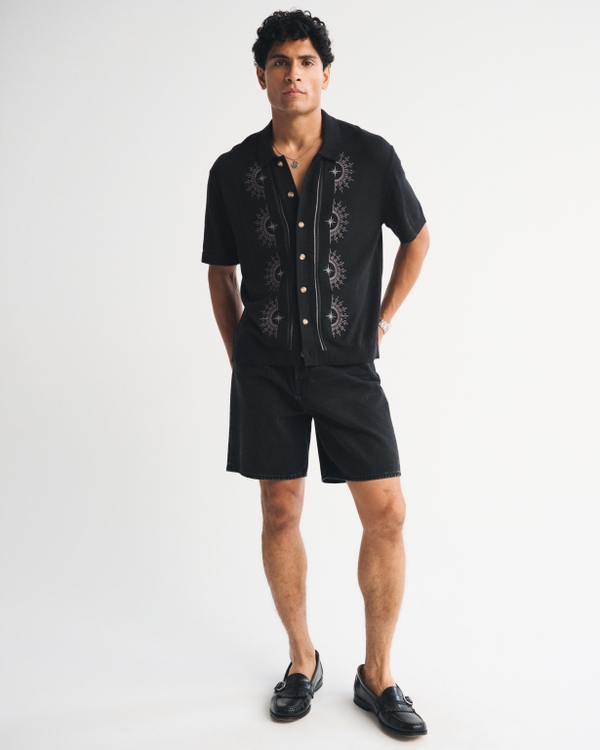 Retro-Inspired Button-Through Sweater Polo, Black view 2