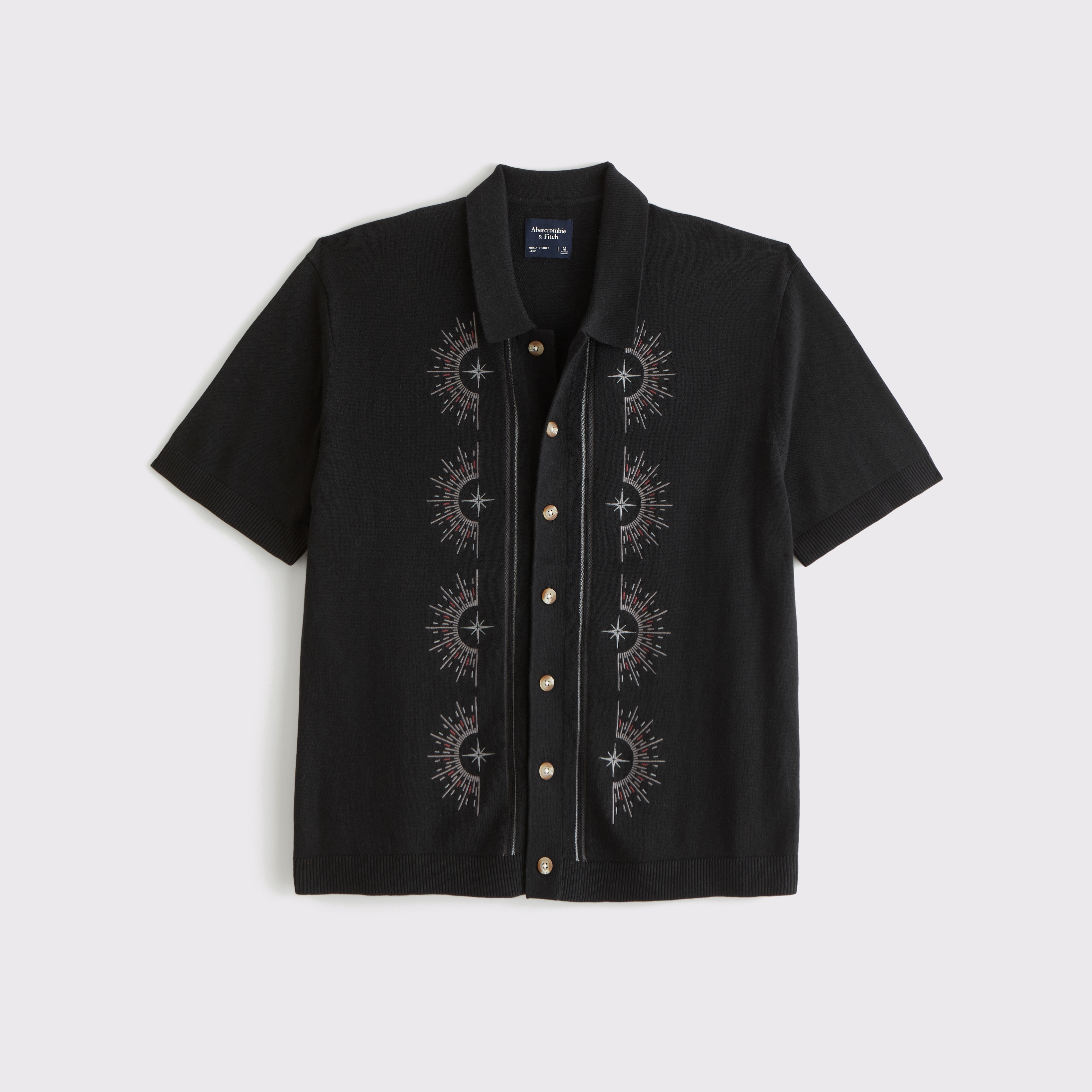 Мужские рубашки Abercrombie & Fitch Retro-Inspired Button-Through Sweater Polo, цвет: Чёрный — фото 1