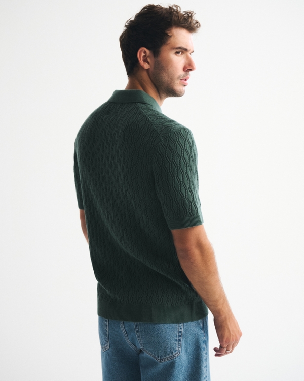 Textured Johnny Collar Sweater Polo
