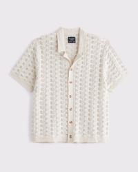 Crochet-Style Button-Through Sweater Polo