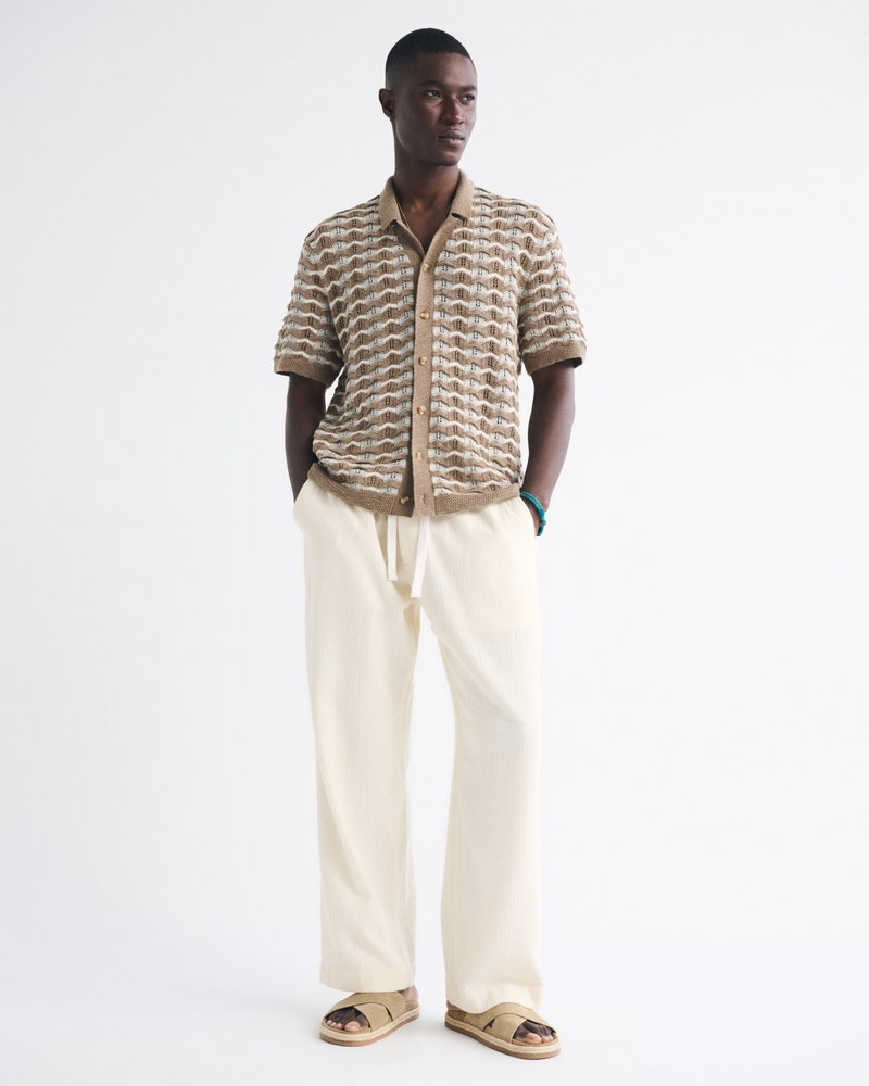 Crochet-Style Button-Through Sweater Polo