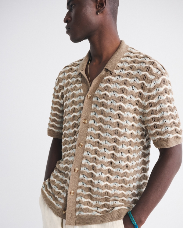Crochet-Style Button-Through Sweater Polo