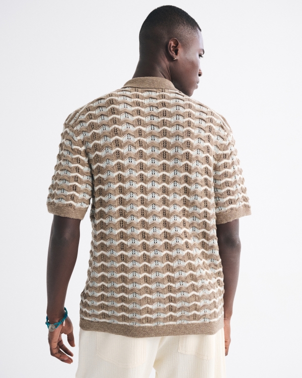 Crochet-Style Button-Through Sweater Polo