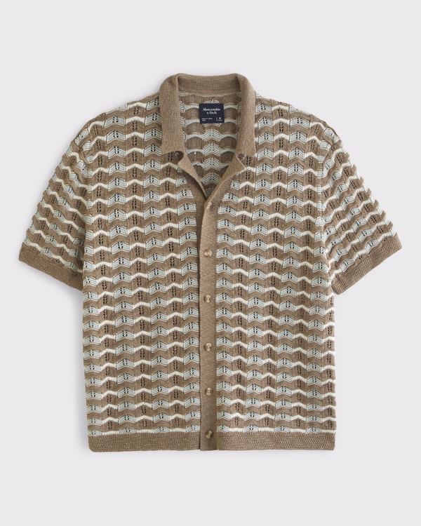 Crochet-Style Button-Through Sweater Polo