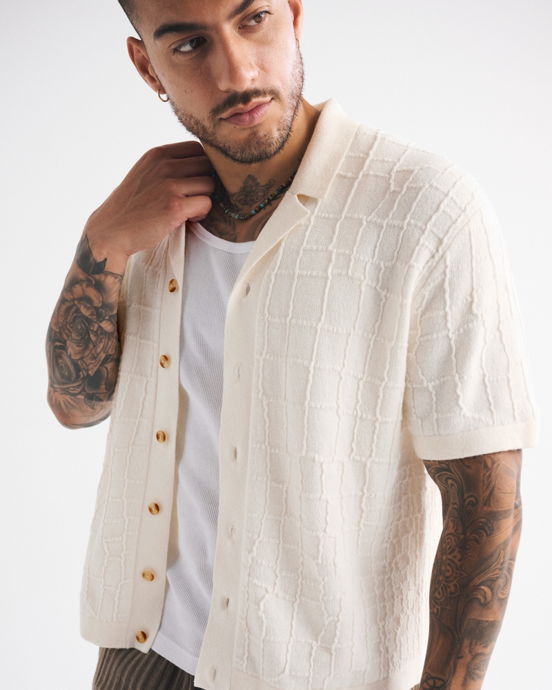 Crocodile Texture Button-Through Sweater Polo