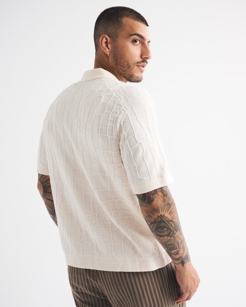 Crocodile Texture Button-Through Sweater Polo