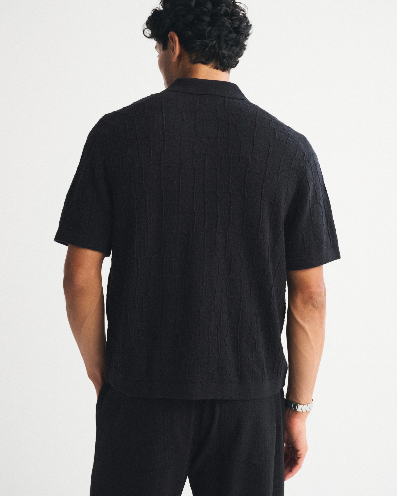 Crocodile Texture Button-Through Sweater Polo